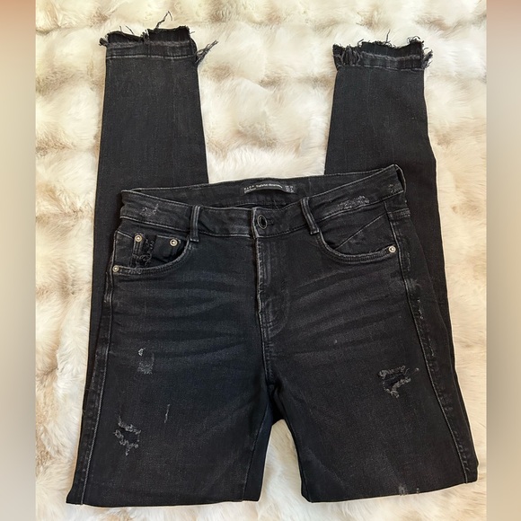 Zara black washed denim Trafaluc denimwear raw hem size 4 - Picture 2 of 13